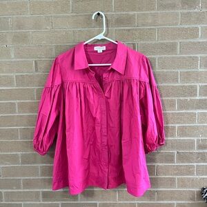 Chic Soul Fuchsia Button-Up Blouse